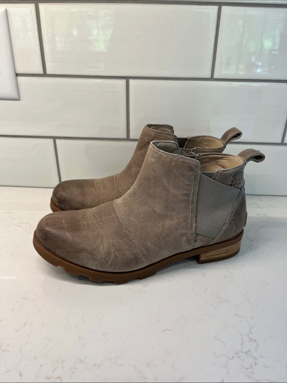 Sorel Womens Taupe Boots with Elastic Side Panels
